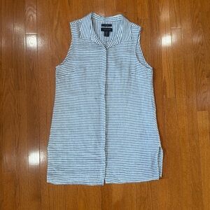 Tahari 100% Linen Striped Sleeveless Tunic Top Women’s Medium Button Collared